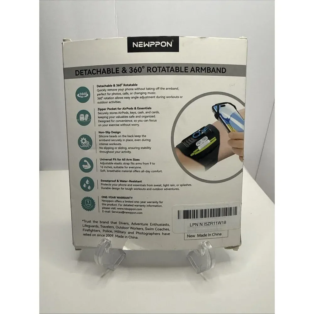 Detachable & 360° Rotatable Running Phone Armband - Zipper Pocket & Black